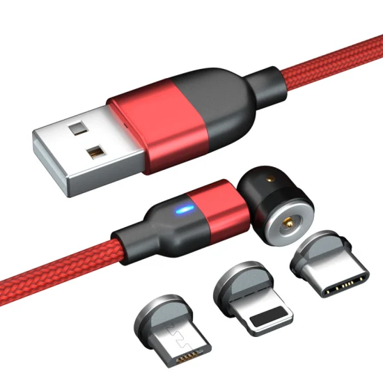 Schnellladegerät, 0,5 m, 1 m, 2 m, 3 m, magnetische Stromkabel, 3 A, 540 Grad drehbar, Micro-Typ-C-Lightning-Adapter, Schnellladedaten-USB-Kabel für iPhone und Android